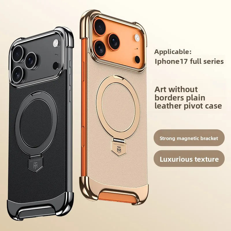 Luxury Leather Ultra-Thin Frameless MagSafe Case with Kickstand for iPhone 17 Series