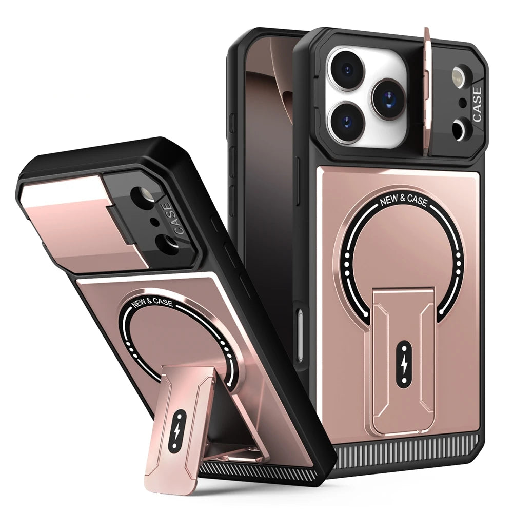 Shockproof Armor MagSafe Case with Flip Camera Protection and Stand for iPhone 17 Series