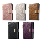 Embossed Leather Wallet Flip Case with Adjustable Stand for iPhone Duo