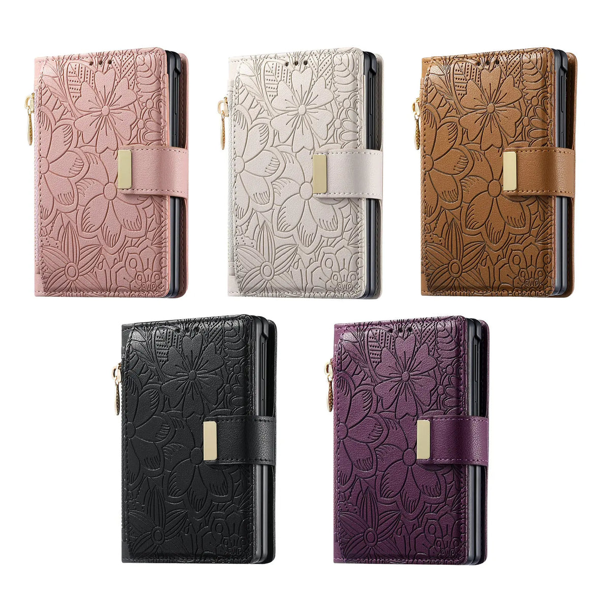Embossed Leather Wallet Flip Case with Adjustable Stand for iPhone Duo