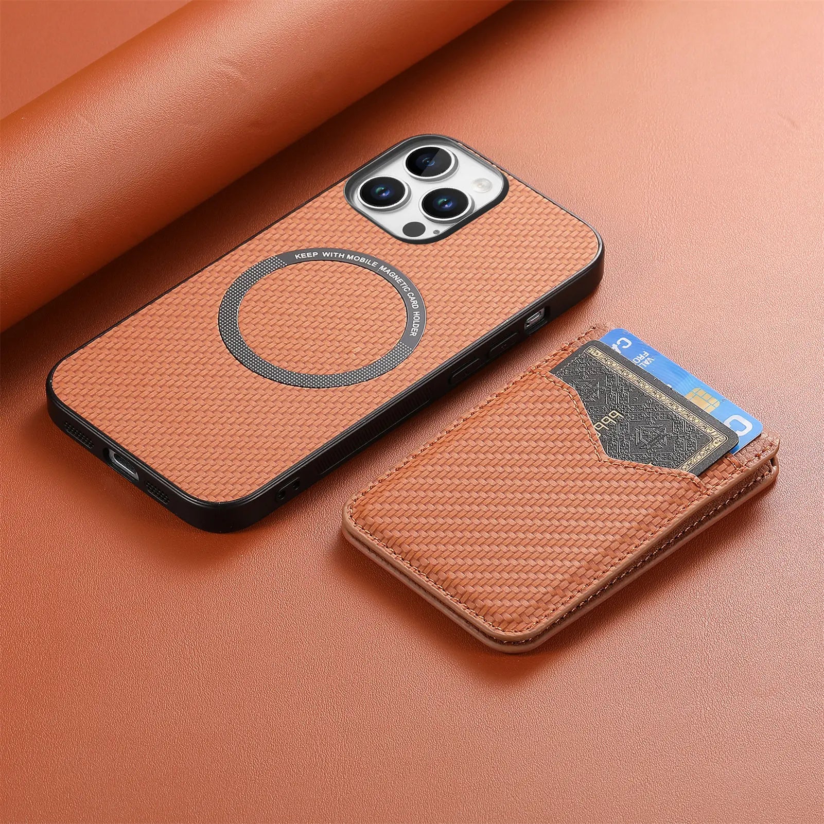 iPhone 15 Series Carbon Fiber MagSafe Case with Magnetic Wallet