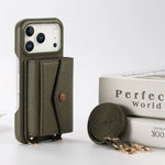 Premium Multi-Functional Leather Wallet Case with Built-In Makeup Mirror & Strap for iPhone 17 Series