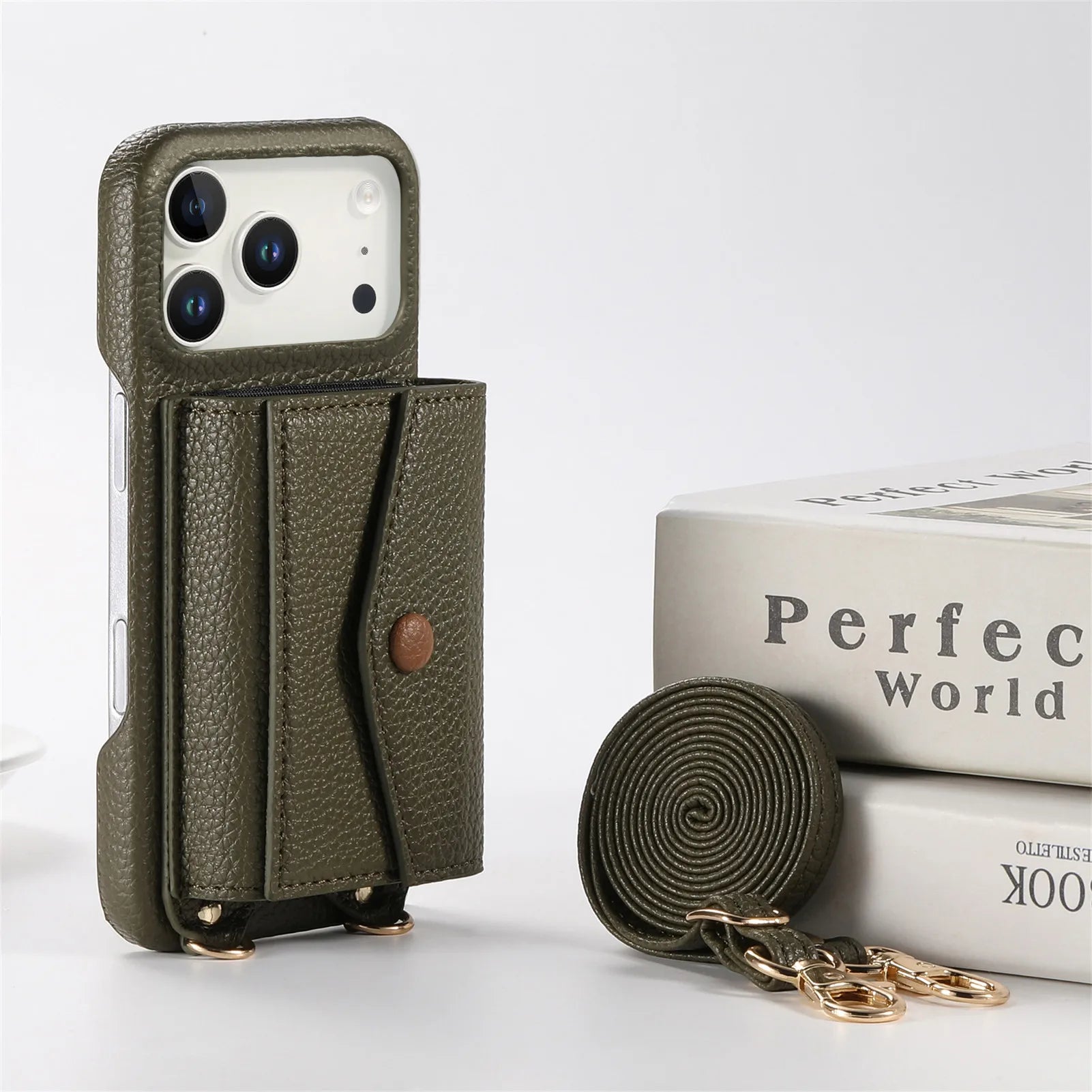 Premium Multi-Functional Leather Wallet Case with Built-In Makeup Mirror & Strap for iPhone 17 Series