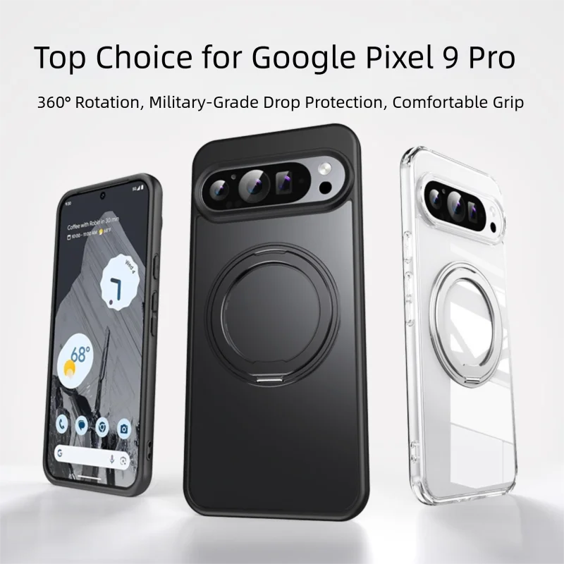 Premium Transparent Magnetic Case with 360° Rotating Stand for Google Pixel 10 Series