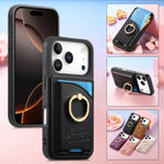 iPhone 17 Series Leather Wallet Case with Ring Holder and Kickstand