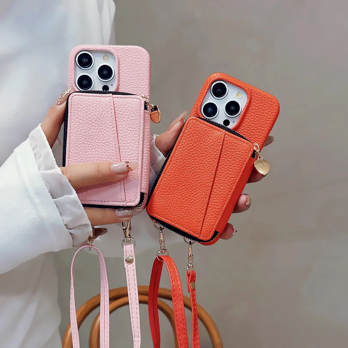 Zipper Crossbody Leather Wallet Case with Card Slots for iPhone 15 Series