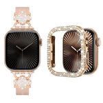 Elegant Leather Bracelet Strap with Dimond Case for Apple Watch Series 10