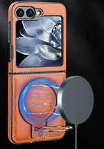 Shockproof Luxury Leather Magnetic Case with Ring Bracket for Samsung Galaxy Z Flip 6