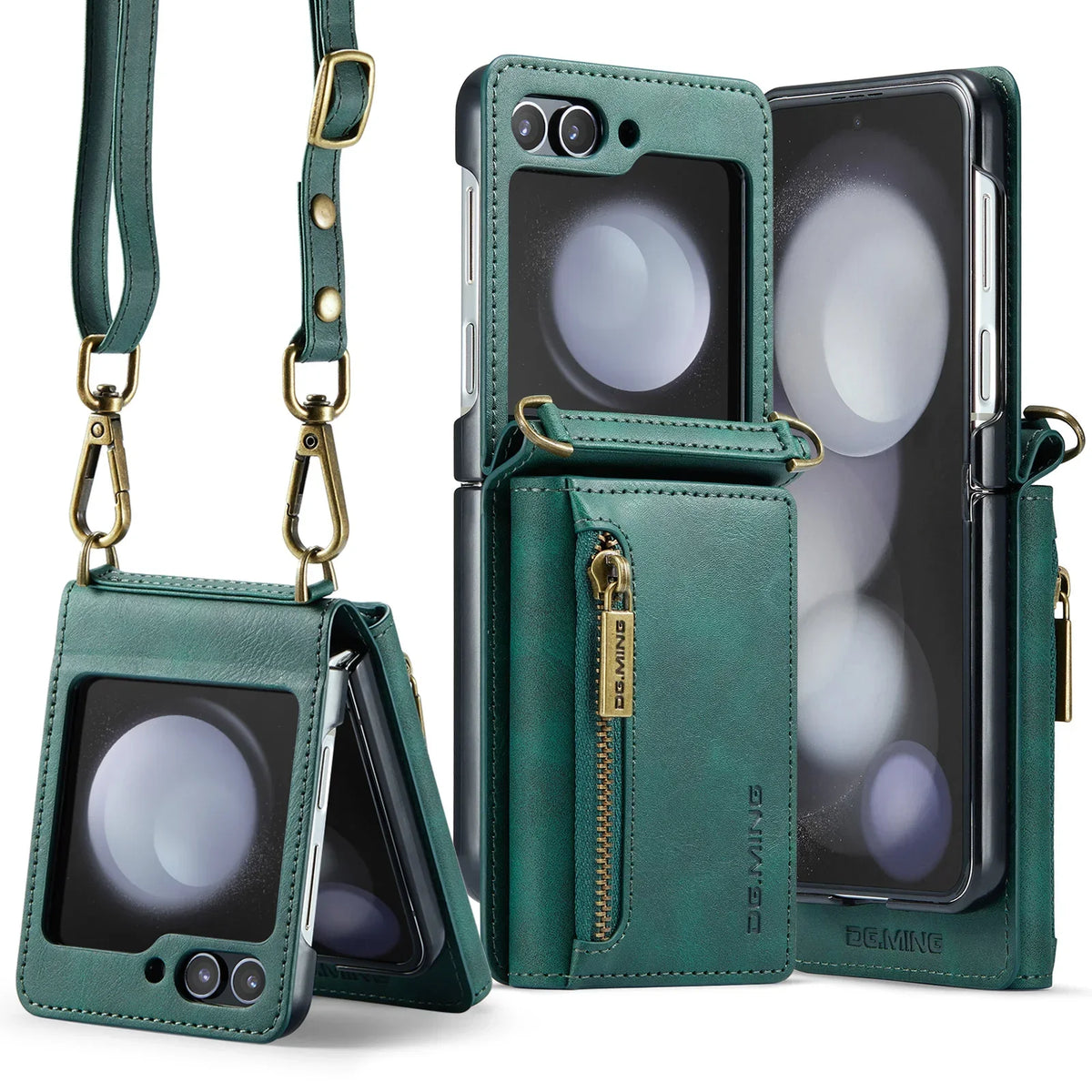 Crossbody Leather Wallet Case with Card Slot & Zipper for Samsung Galaxy Z Flip 6