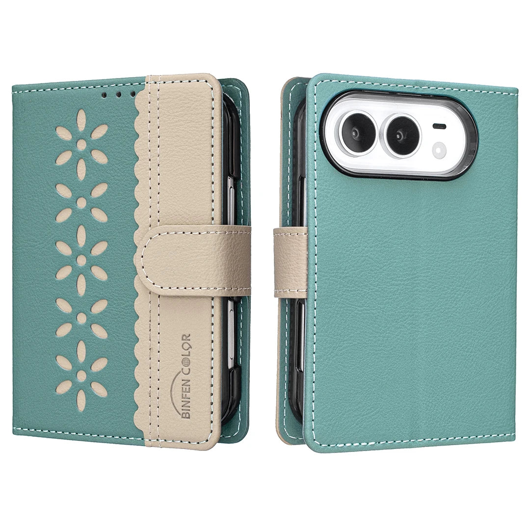 Premium Synthetic Leather Flip Wallet Case with RFID Blocking for iPhone Duo