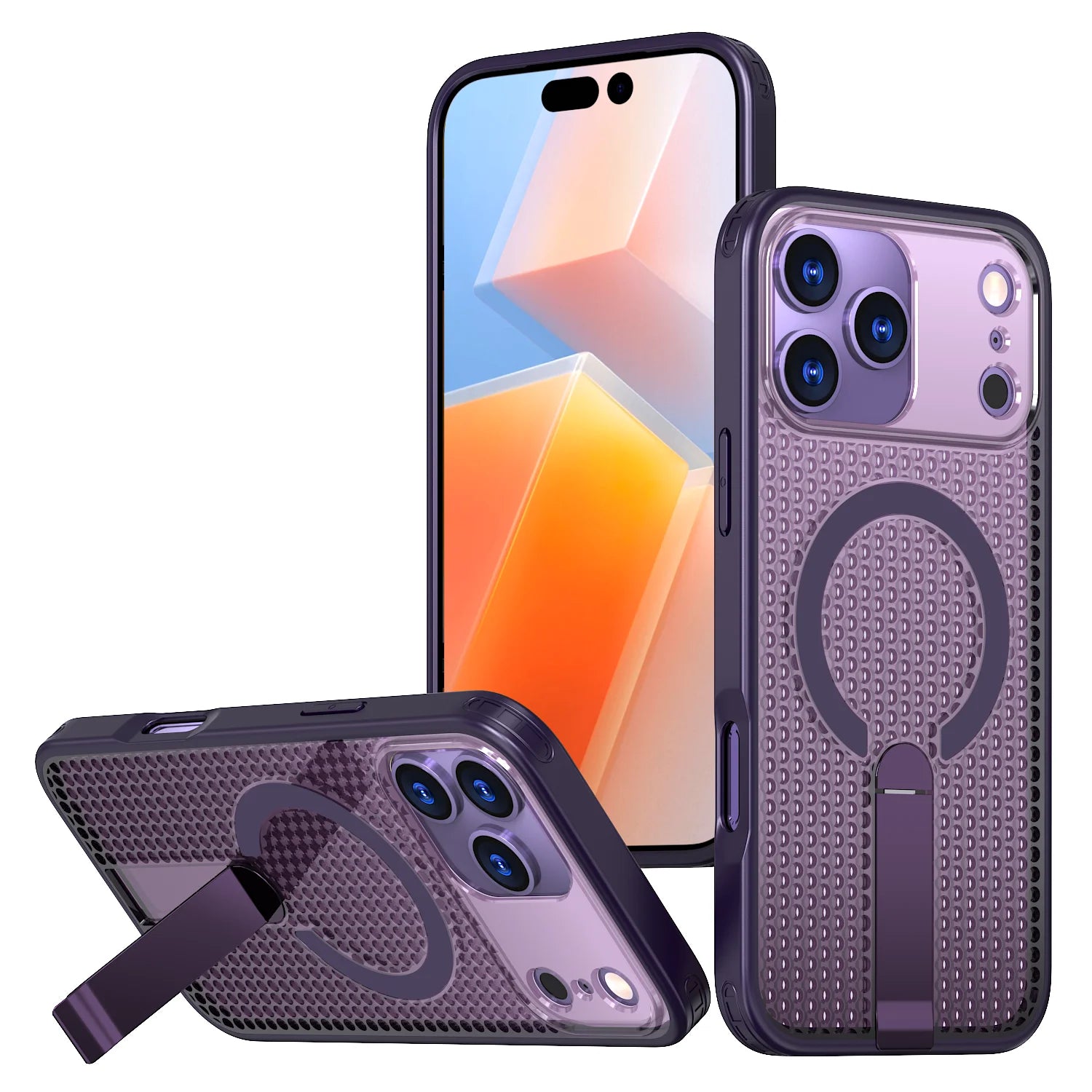Honeycomb Mesh Cooling MagSafe Shockproof Armor Case with Alloy Bracket for iPhone 17 Series