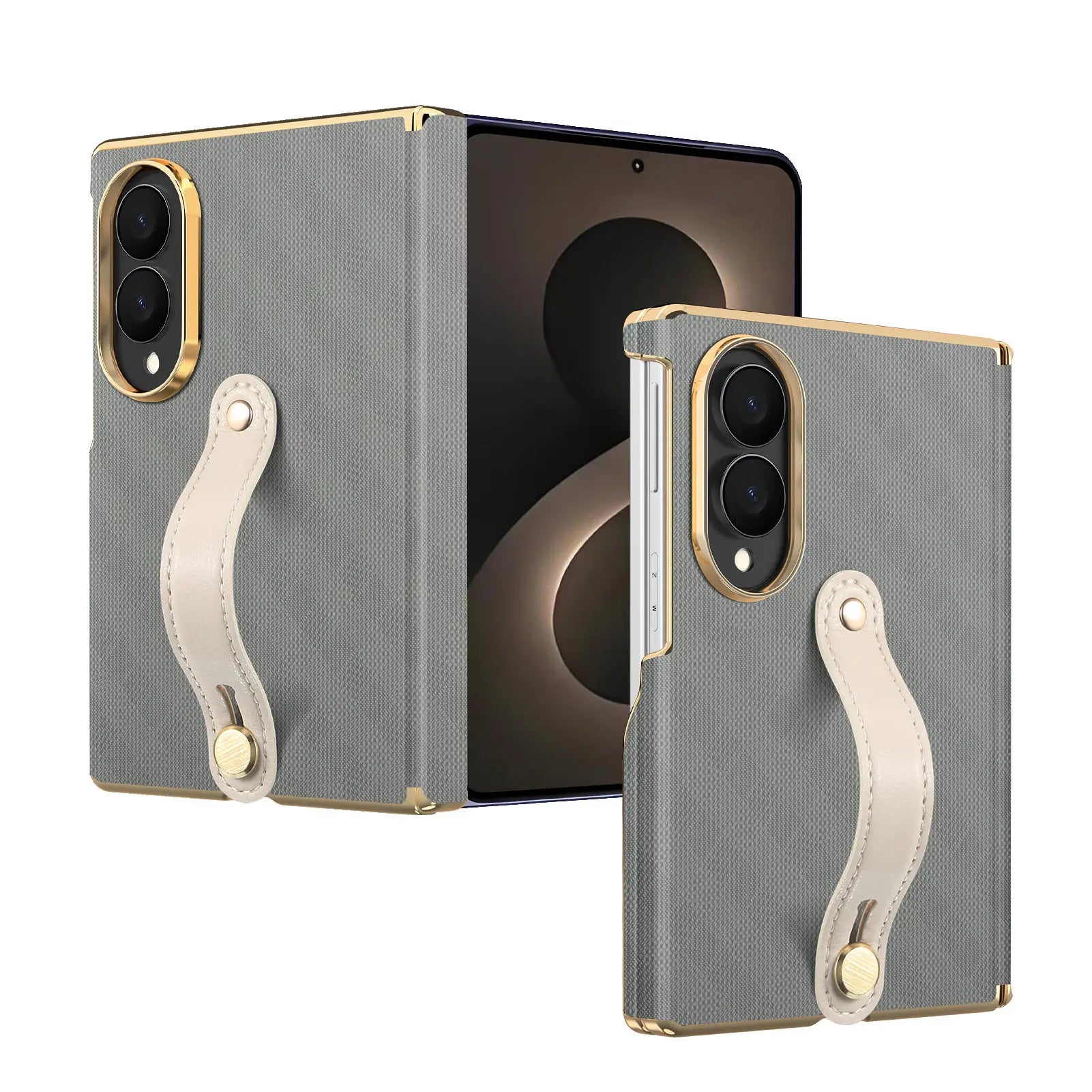 Luxury Business Velvet Leather Case with Wrist Strap for Samsung Galaxy Z Fold 8