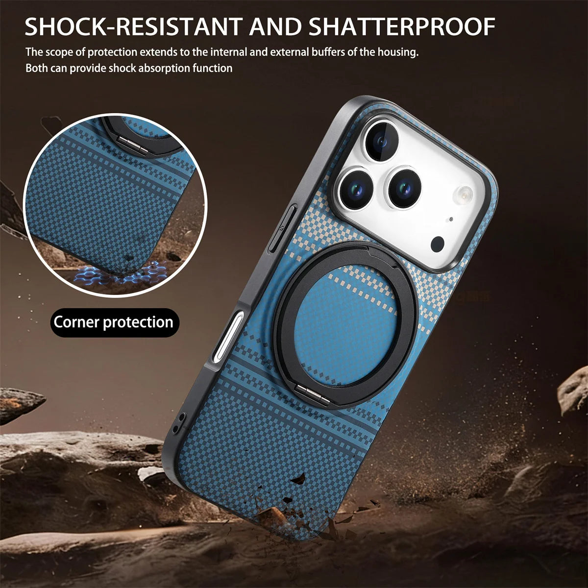 iPhone 17 Series Carbon Fiber MagSafe Case with 360° Rotating Stand