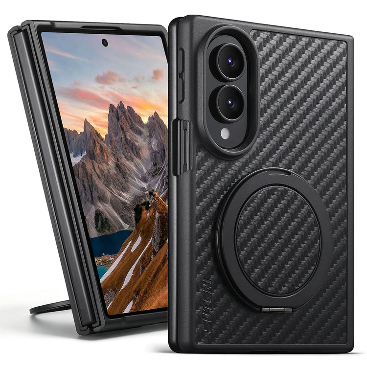 Carbon Fiber Bumper Case with 360° Rotating Magnetic Ring for Samsung Galaxy Z Fold 8