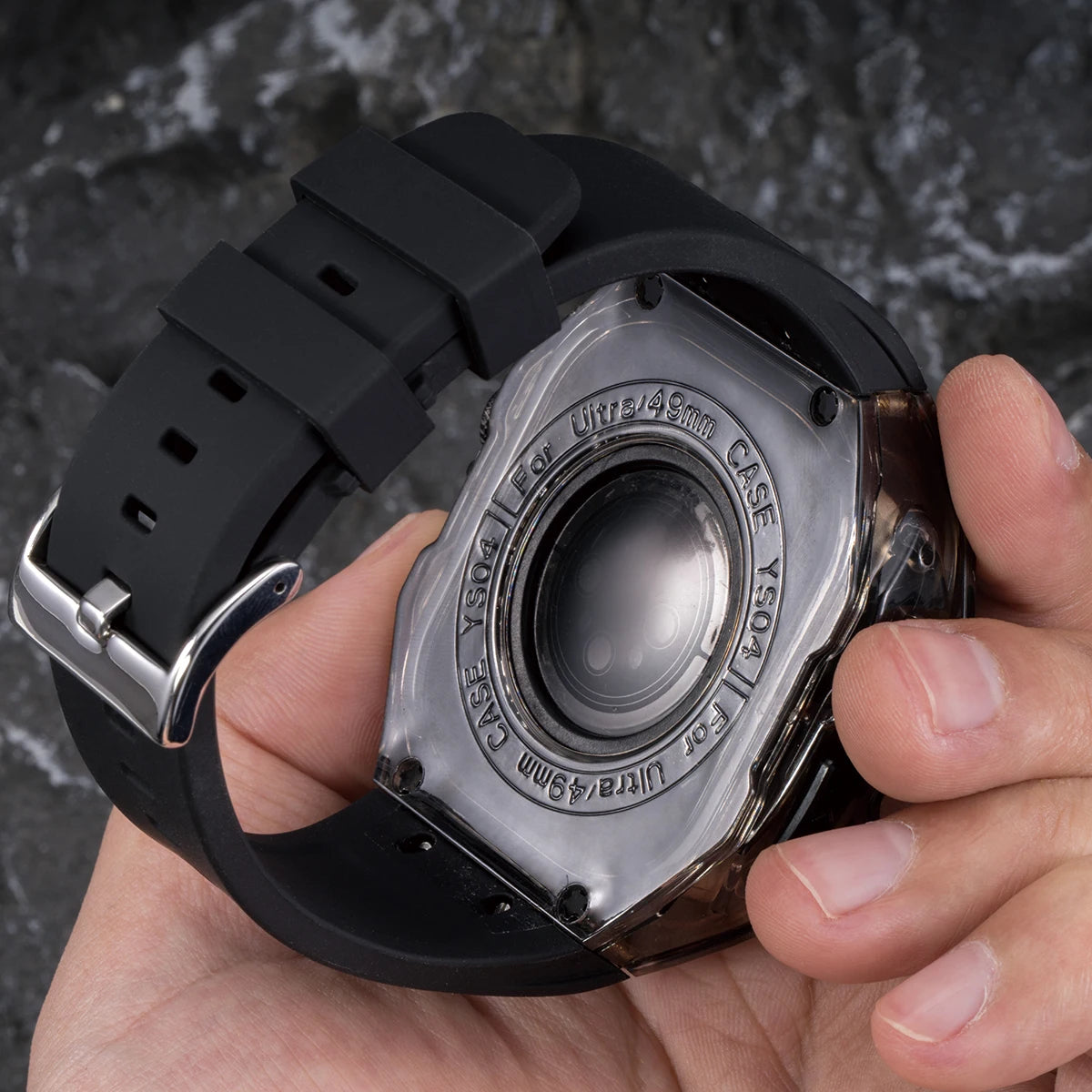 Luxury Transparent Protective Case with Silicone Strap for Apple Watch Ultra