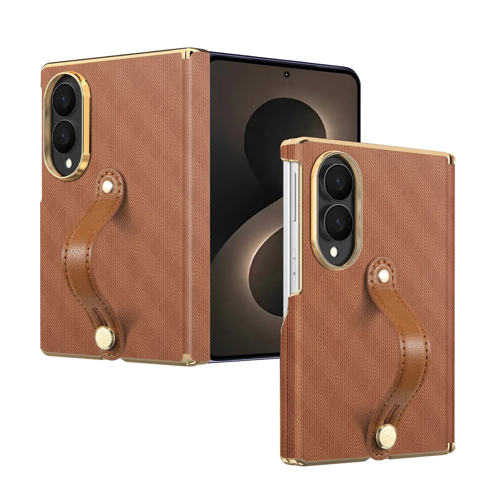 Luxury Business Velvet Leather Case with Wrist Strap for Samsung Galaxy Z Fold 8