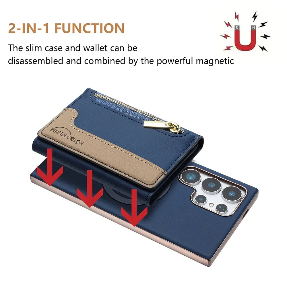 Samsung Galaxy S24 Magnetic Leather Case with Detachable Card Holder