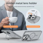 Shockproof Matte MagSafe Case with Metal Lens Stand for iPhone 15 Series