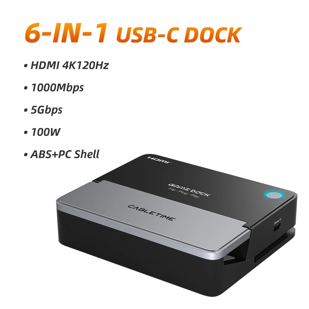 CABLETIME 6-in-1  4K 120Hz USB-C Docking Station