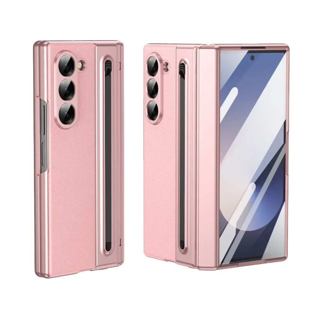 Shockproof Leather Case with Film, Pen Slot and Hinge Protection for Samsung Galaxy Z Fold 6