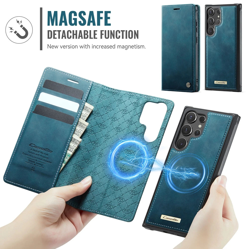 Slim Magnetic Leather Card Wallet Case for Samsung Galaxy S25 Series