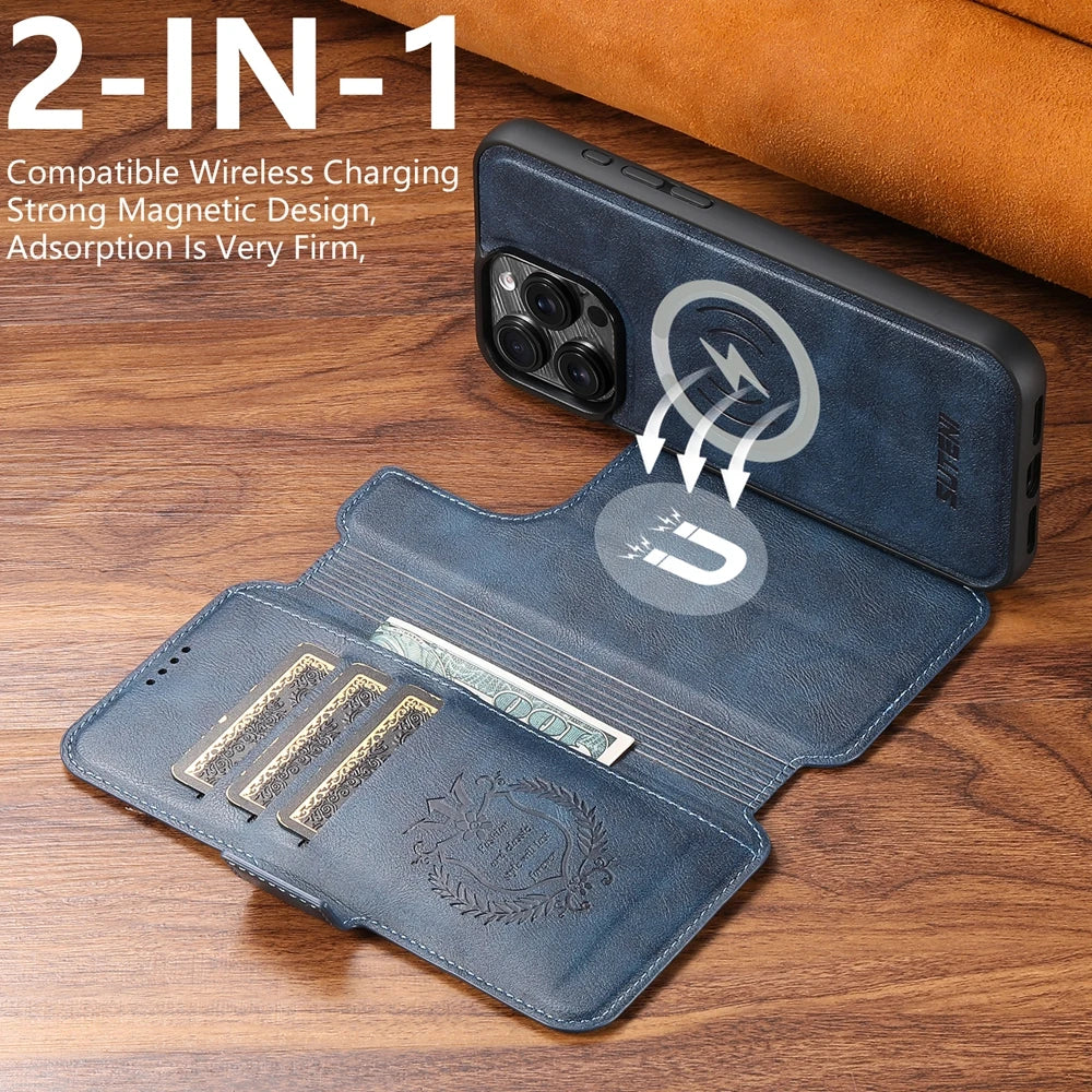 3-in-1 MagSafe Leather Wallet Case with Card Holder for iPhone 16 Series