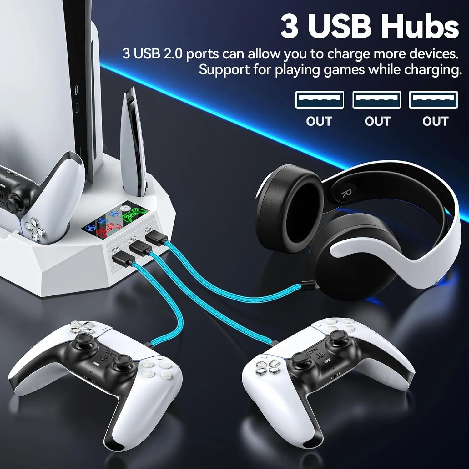 PlayStation 5 & PS5 Slim Cooling Bracket with Dual Controller Charging Station