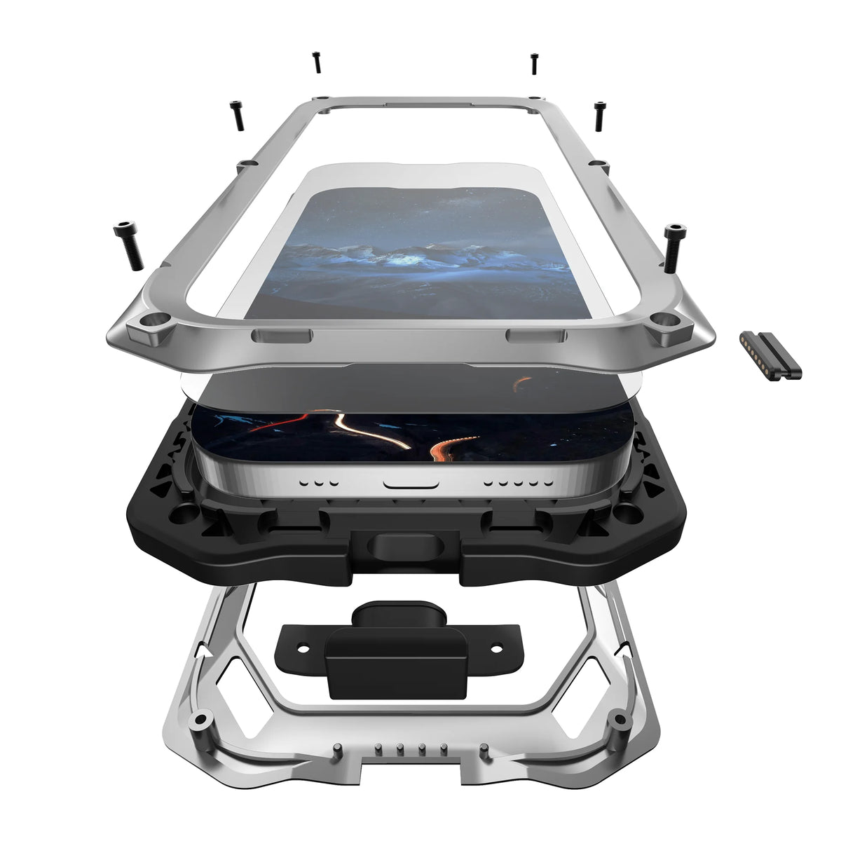 Metal Full-Body Case with Tempered Glass and Camera Stand for iPhone 17 Series