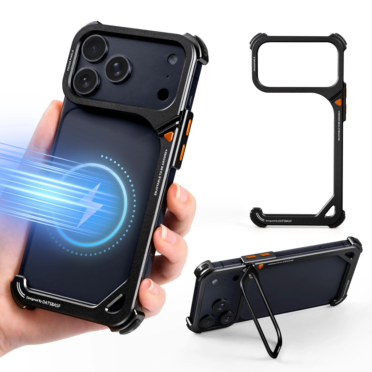 Metal Frameless Kickstand Case with 90° Adjustable Hidden Stand for iPhone 17 Series