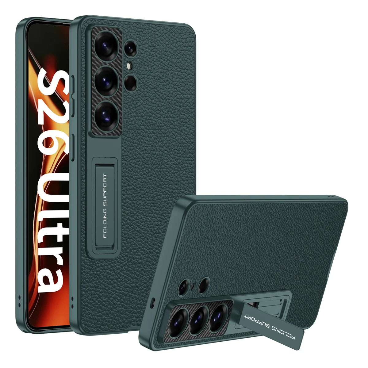 Shockproof Suede Leather Case with Hidden Stand for Samsung Galaxy S26 Ultra