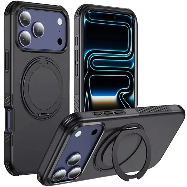Dual-Layer MagSafe Case with 360° Rotating Ring Stand for iPhone 17 Series