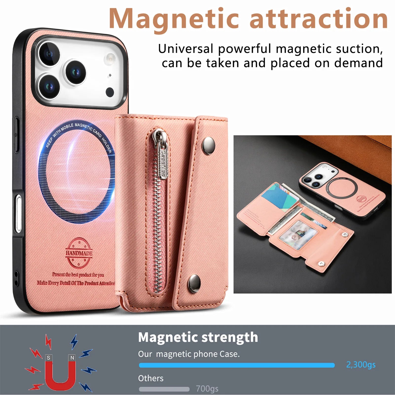 MagSafe Compatible Leather Case with Detachable Zipper Pocket for iPhone 17 Series