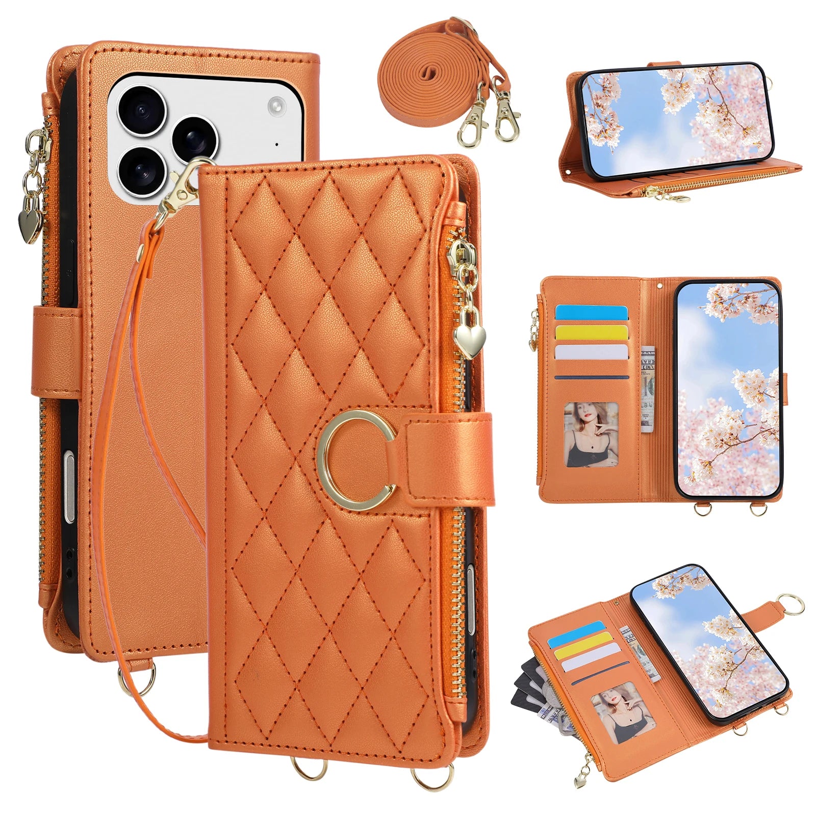Premium Crossbody Zipper Leather Flip Case for iPhone 17 Series