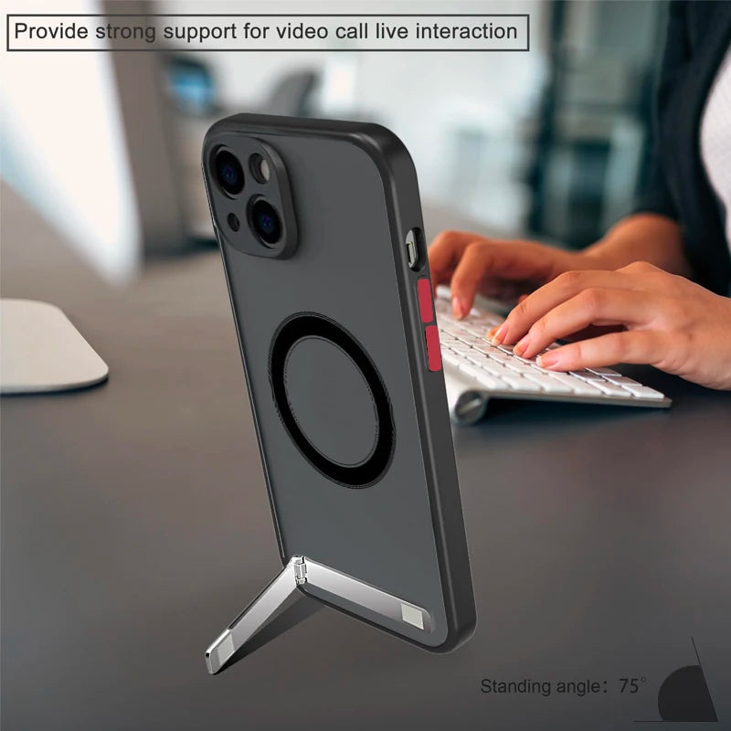 Slim Shockproof Translucent Matte Magnetic Phone Case with Kickstand for iPhone 15 Series