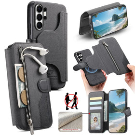 Detachable Magnetic Leather Flip Wallet Case with Kickstand for Samsung Galaxy S22 Series