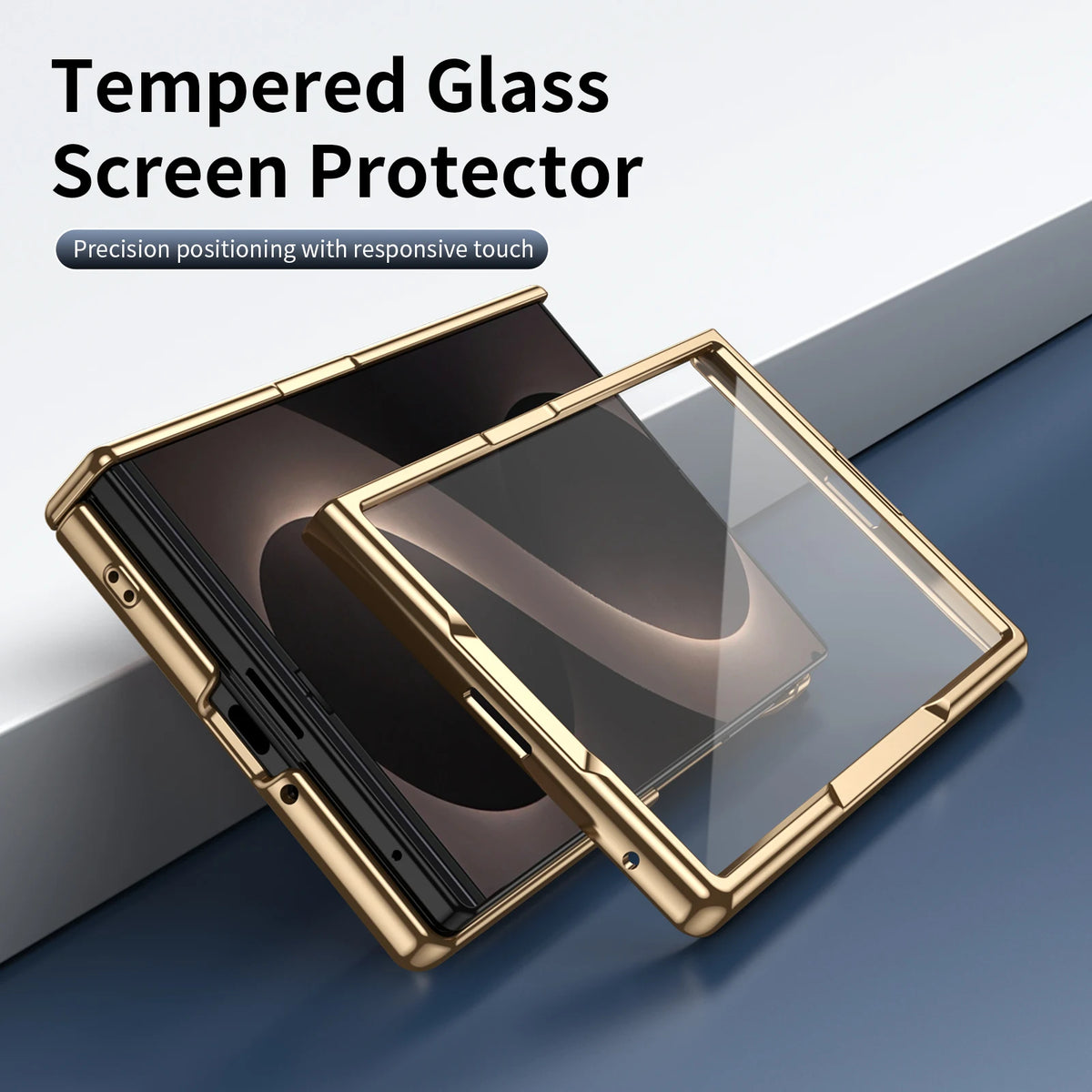Synthetic Leather Hinge Protection Case with Tempered Glass Screen Protector for Samsung Galaxy Z Fold 8