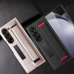 Samsung Galaxy Z Fold 6 Luxury Leather Phone Case with Wrist Strap & Tempered Glass Film