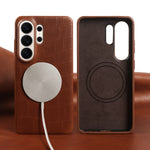 Genuine Leather Case with Integrated Magnetic Ring for Samsung Galaxy S21 Series
