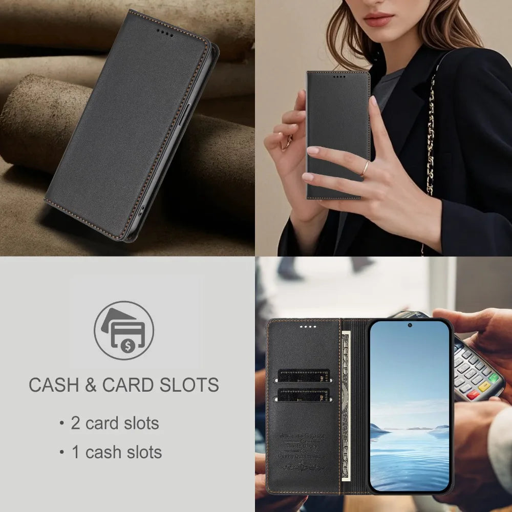 Samsung Galaxy S26 Series Leather Wallet Cover with Magnetic Closure