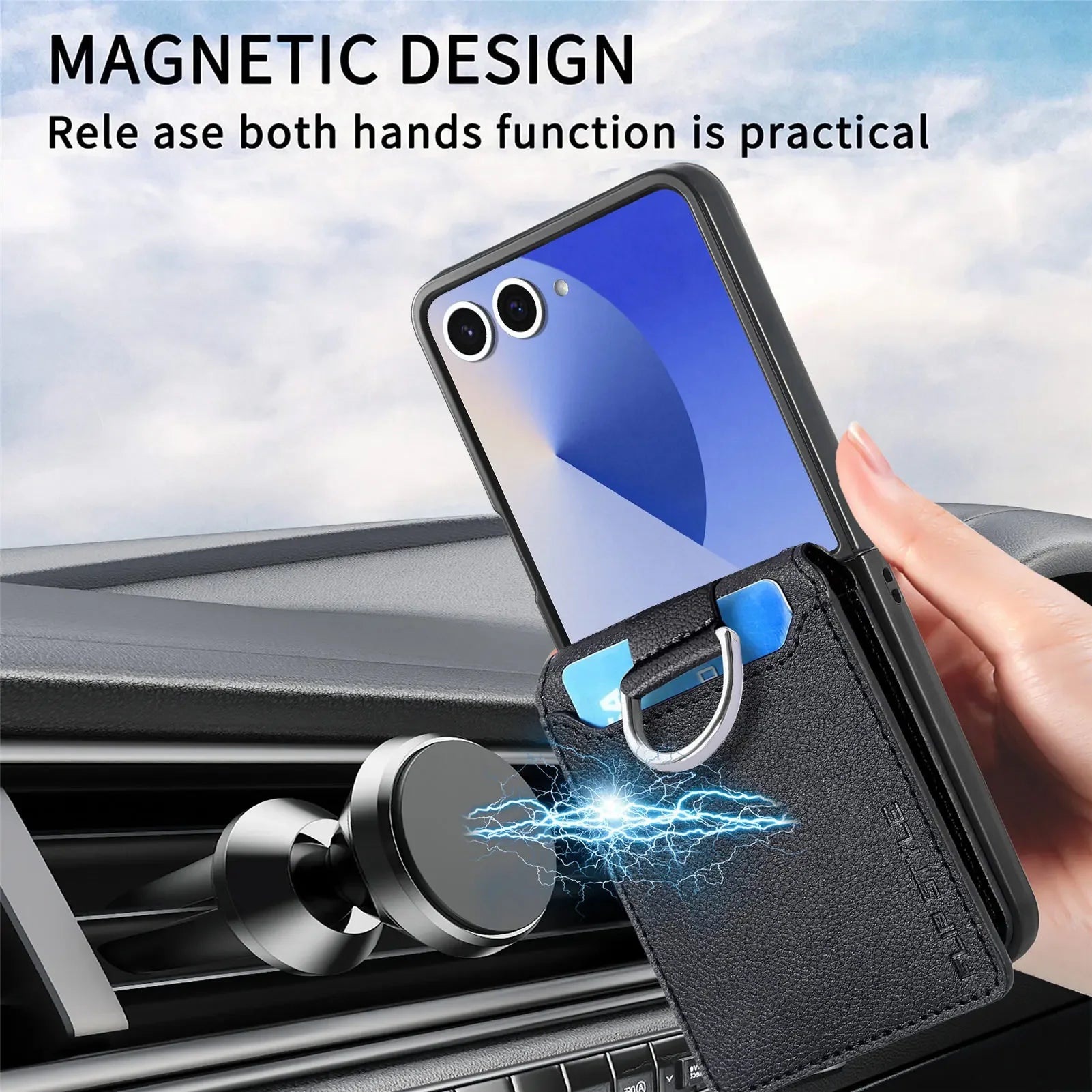 Protective Leather Wallet Case with Ring and Card Holder for Samsung Galaxy Z Flip 7