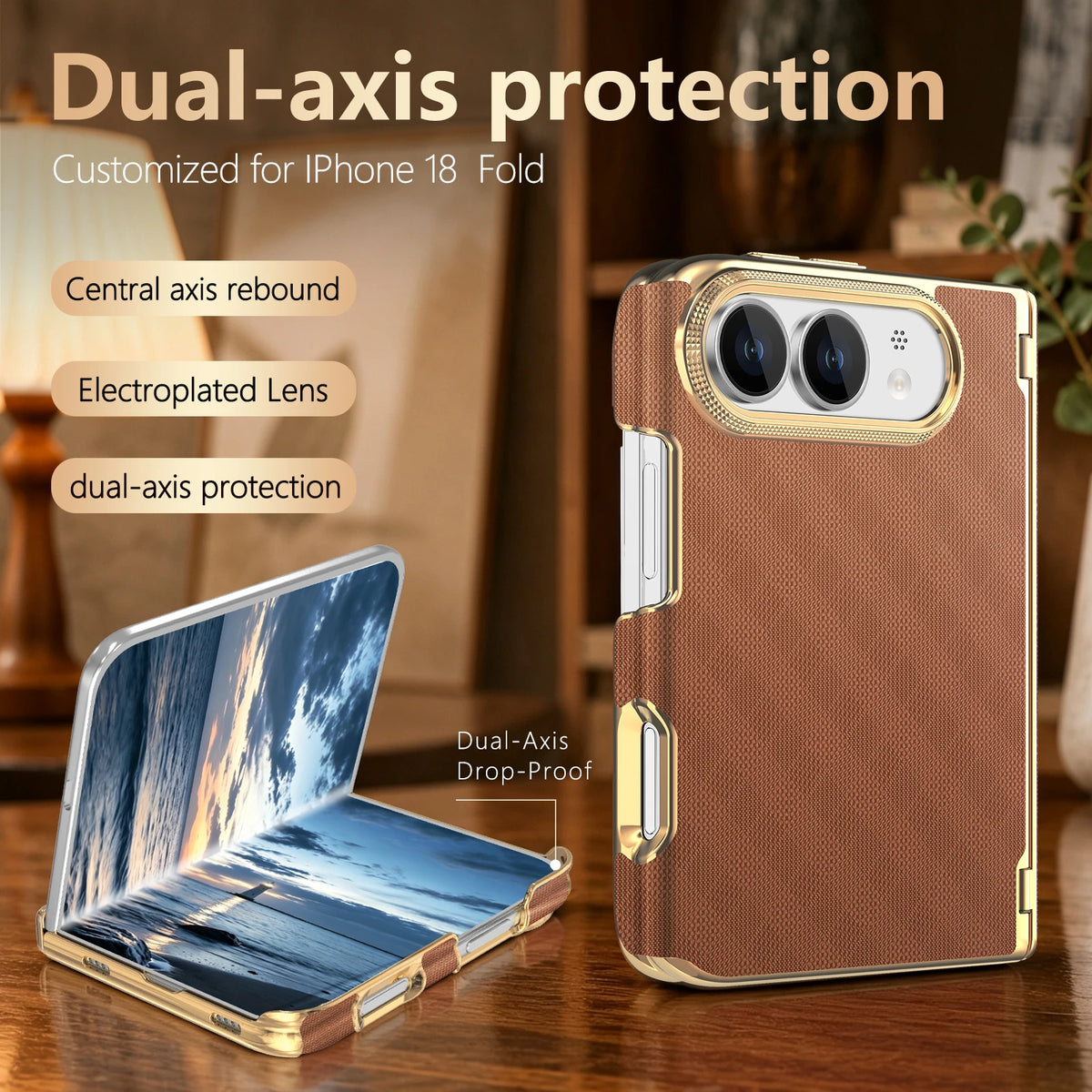 Leather Hinge Protection Case with Raised Camera Ring for iPhone Duo