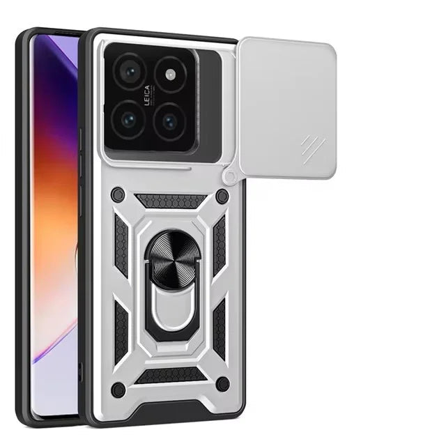 Shockproof Armor Magnetic Case with Slide Camera Cover & Ring Holder for Xiaomi 14T Series