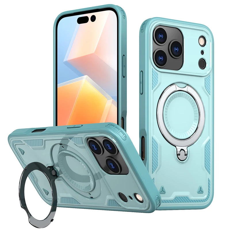 Hard PC and Soft TPU Camera Protection Case with Ring Stand for iPhone 18 Series