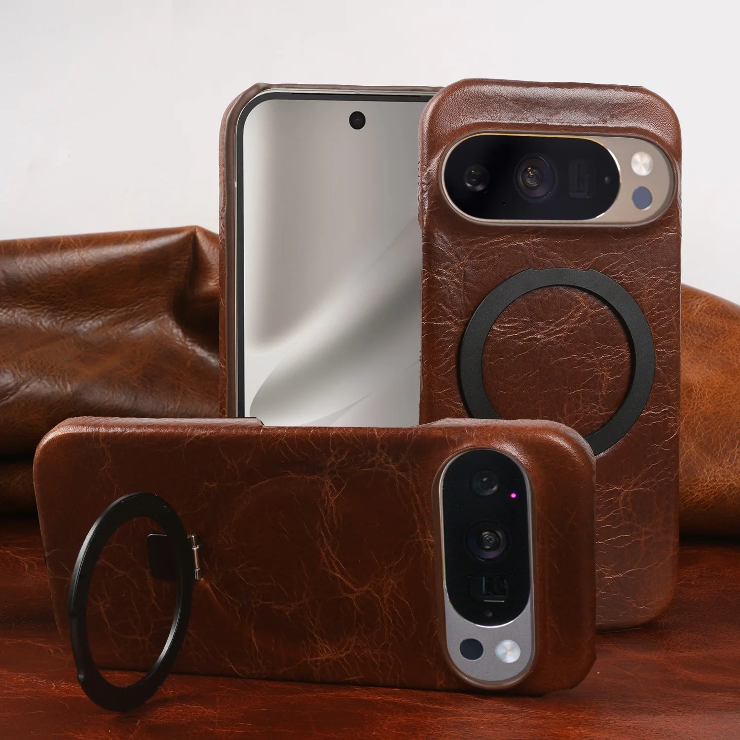 Premium Leather Case with Invisible Foldable Stand for Google Pixel 10 Series