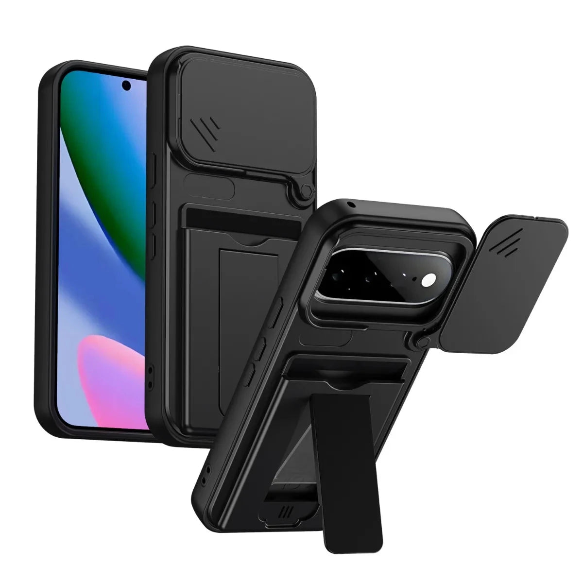 Matte Sliding Lens Protection Case with Fold-Out Kickstand for Google Pixel 11 Series