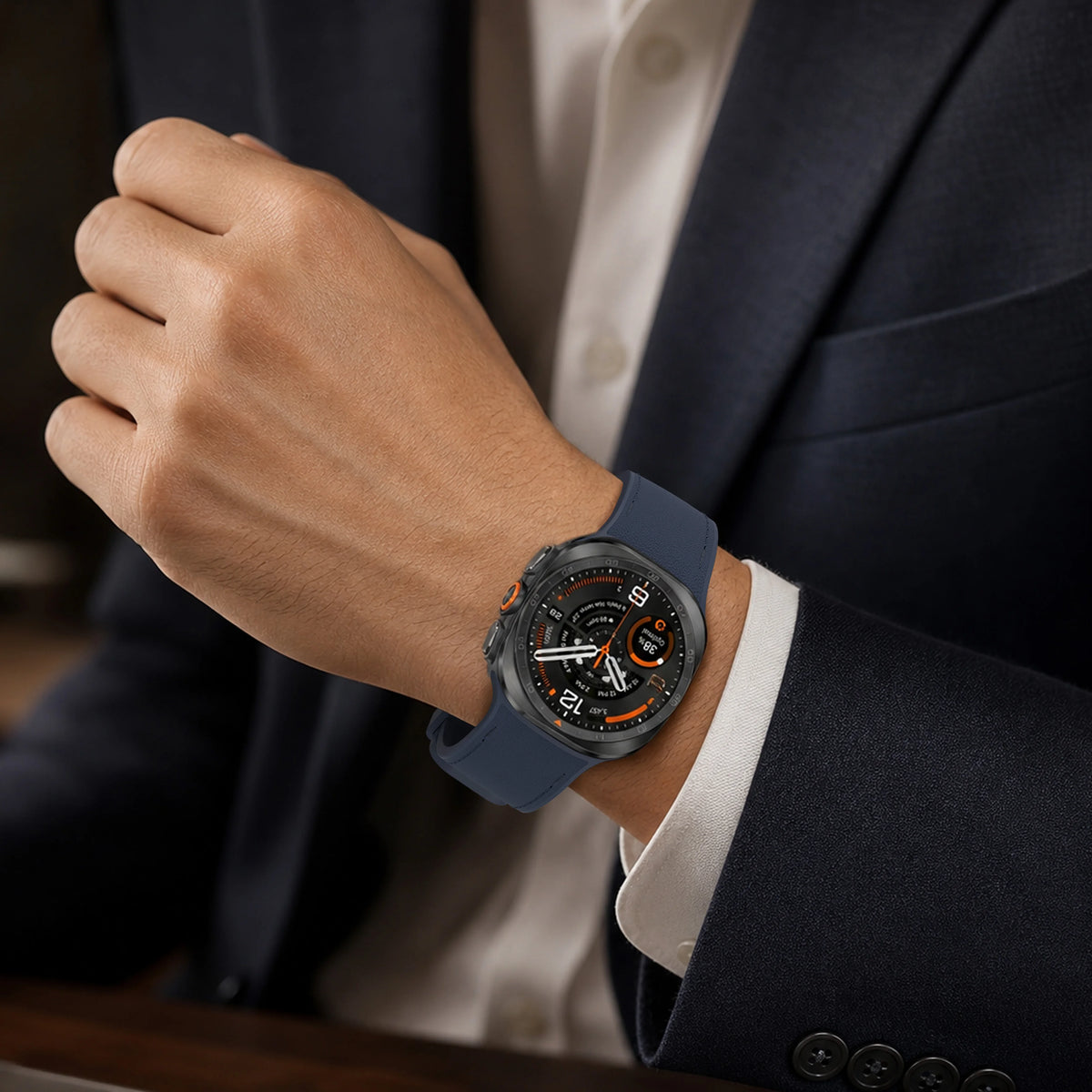 Hybrid Leather and Silicone Watch Band with Quick-Release Connectors for Samsung Galaxy Watch Ultra 2
