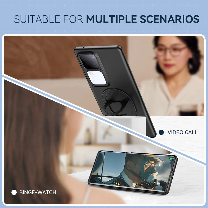 Matte Hard Plastic Ring Stand Shockproof Case for VIVO V30 Series