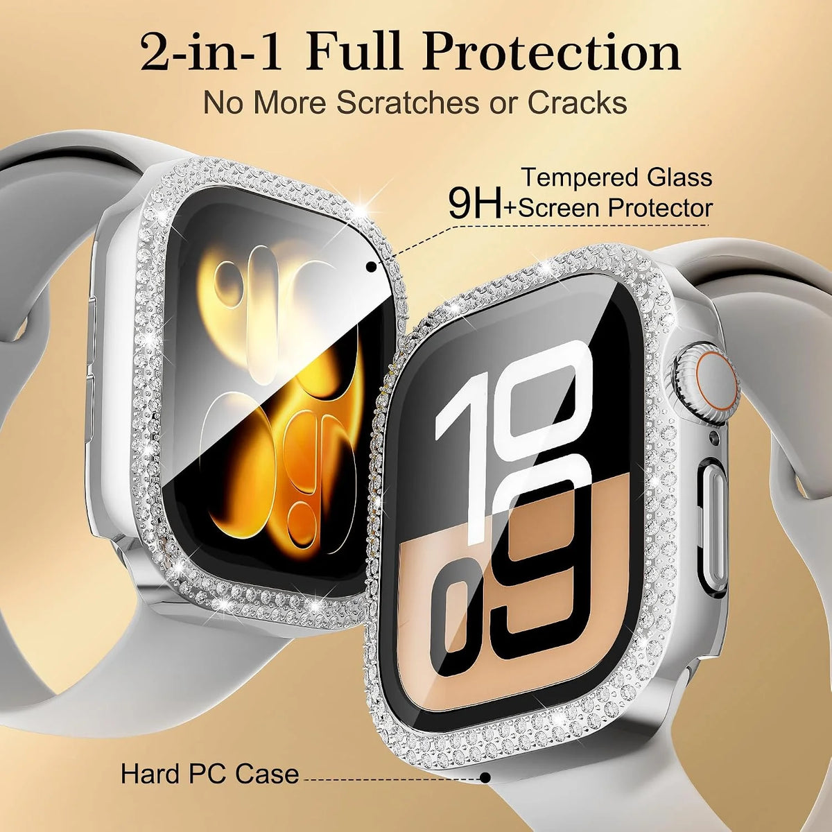 Tempered Glass Screen Protector Case with Polycarbonate Bumper for Apple Watch