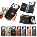 Retro Lychee Pattern Leather Wallet Case with Vertical Card Slot for iPhone 17 Series