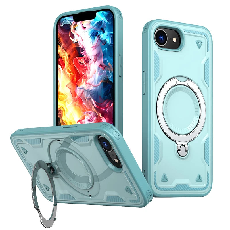 iPhone 16e Magnetic Hard PC + Soft TPU Case & Rotatable Ring Stand